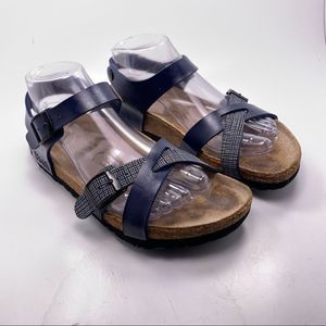 Birki's by Birkenstock Lillie Navy Plaid Buckle Sandals Color Navy Blue SZ 7